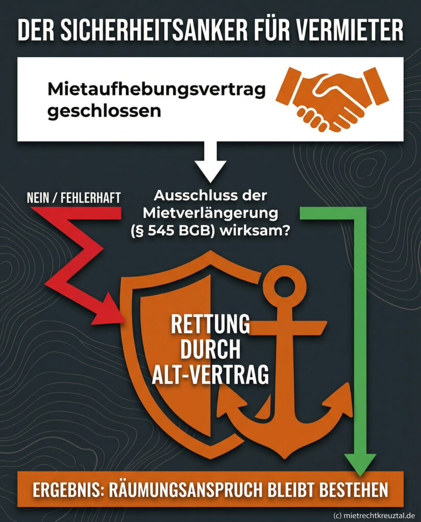 Infografik zum Sicherheitsanker im Mietrecht: Altverträge schützen vor ungewollter Mietverlängerung.